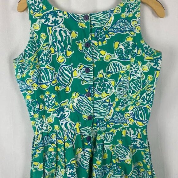 Lilly Pulitzer Vintage Green Turtle Print Dress Women's Size 8 - Picture 10 of 16